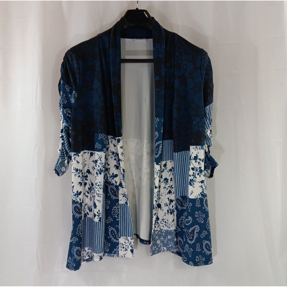 Lily Wrap Women's Size XL 3/4 Roughed Sleeves Blue  White